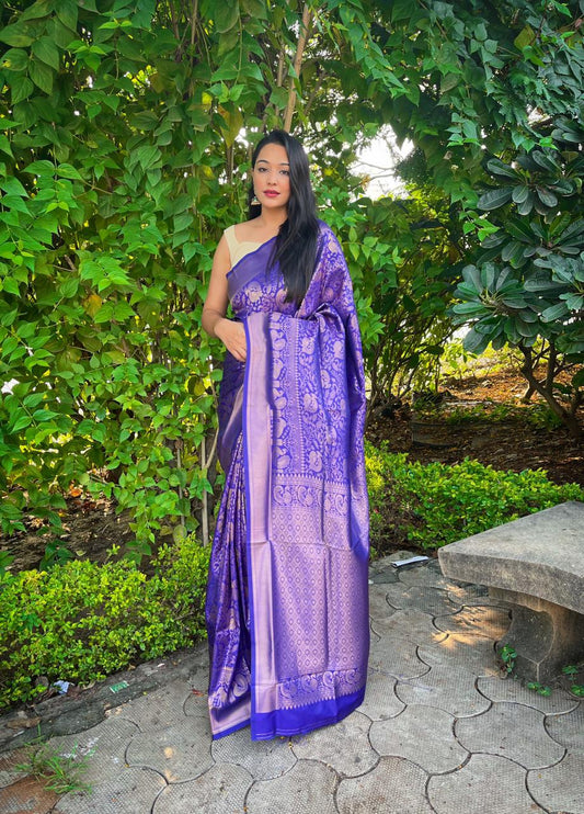 Royal Blue Color Designer Bridal Kanjeevaram Silk Saree Is Loaded With Zari Work