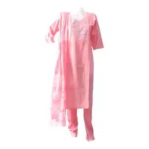 Light Peach Color Pointed Neck Quarter Sleeves Straight Kurta With Pant And Shawl Set For Women