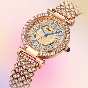 Sparkling Style: SKMEI 1956 Women's Watch with Rhinestone Bezel (Rose Gold)