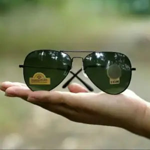 Aviator Diamond Hard G-15 Sunglasses For Men - Green Lens & Black Metal Frame | Fashion Metal Frame Sunglasses For Men