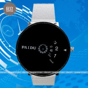 PAIDU Turntable Dial Fashion Ladies Steel Chain Band Quartz Wrist Watch