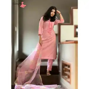 Aamayra Fashion House Pink Coloured Straight Kurti With Pant And Shawl Set For Women