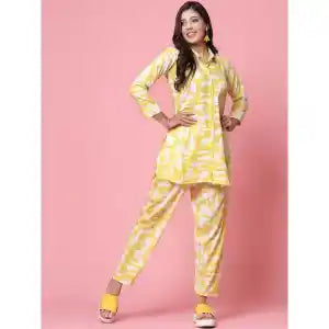 The DMC Presents : Yellow Abstract Printed Shirt With Trousers