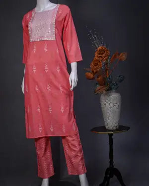 Women's Kurti and Pant Set in Cotton ( Laeta 078 Pink)