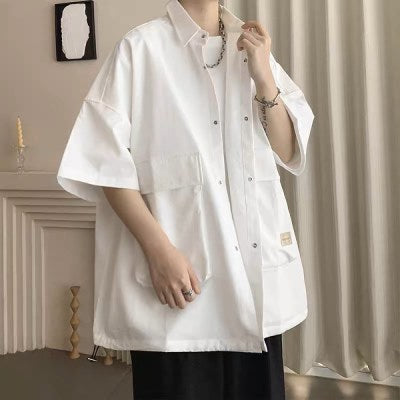 C308 Big Pocket Design Half Shirt " White "