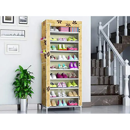 10 Layer 9 Grid Shoe Rack With Cover [Random Colour]
