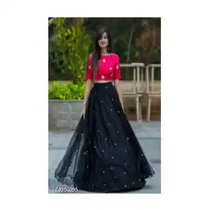 Net Lehenga Choli ( Color: Black And Red) - Fashion | Lehenga Choli For Women | Women'S Wear | Partywear |