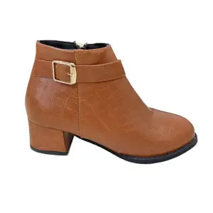 Block Heel Camel Ankle Boot For Women 6873-2