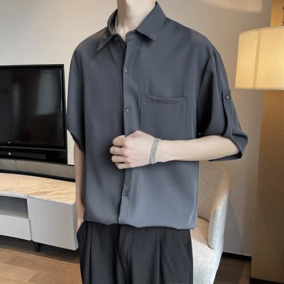 Basic Plain Elegant Business Style Half Shirt " Dark Grey "