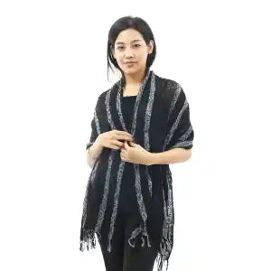 BlackWhite Cotton Border Lace Design Shawl For Women