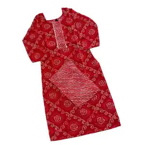 Red Color Round Neck Cotton/Suti Kurta & Pant Set For Women