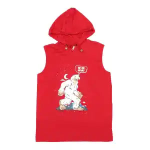 Red Himalayan Yeti Printed Sleeveless Summer Hoodie For Kids