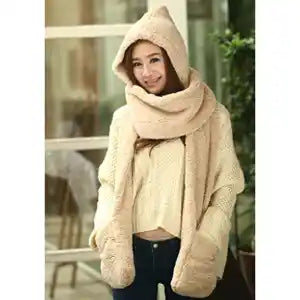 Modeling Multi Layer Cotton Hat Fluff Two Popular Hooded Gloves Scarf ThreePiece OnePiece Women Winter