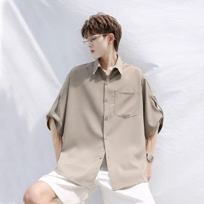 Basic Plain Elegant Business Style Half Shirt " Khaki "