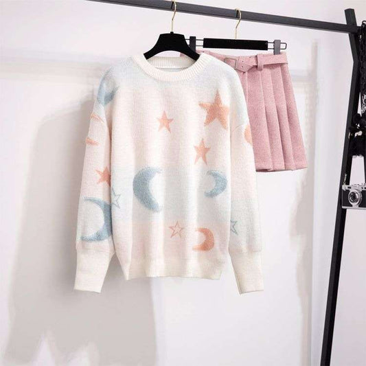 Woolen Knitted Moon Star Pullover Top For Women