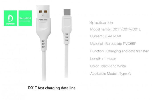 Denmen Type C Data & Charging Cable 2.4A