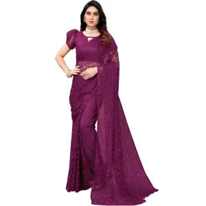 Abira Purple Solid Net Floral Design Casual Saree For Women | Traditional Wear For Women | Saree For Women