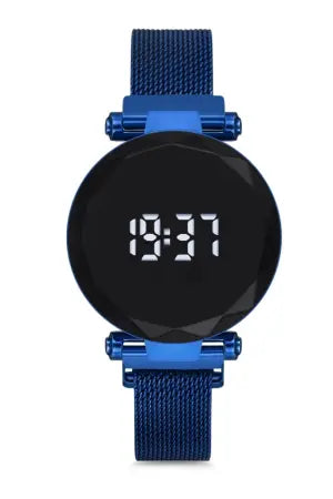 Led Touch Screen Dial Digital Casual Mesh Steel Magnet Strap Watch For Women