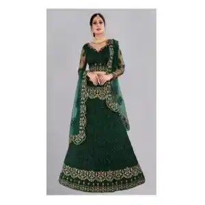 Silk Net Lehenga Choli For Women ( Green )