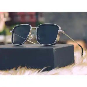 Polycarbonate Black Lens Uv400+ Sunglasses for Men - Silver Frame | Fashion Polycarbonate Lens Sunglasses For Men