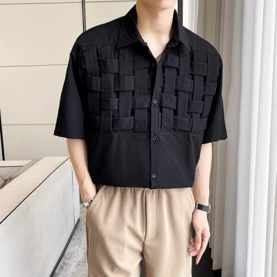 C116 Knot Design Summer Half Shirt " Black "