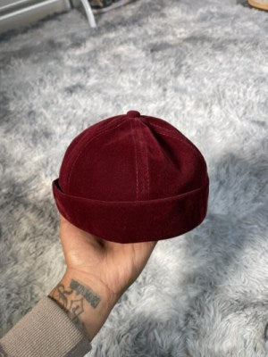 Velvet Padded Adjustable Brimless Hat " Maroon"