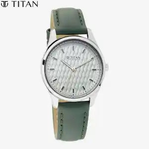 Titan ladies Analog White Dial Women's Watch For Women -2639SL04 - Green Genuine Leather Strap | Fashion Watch For Women