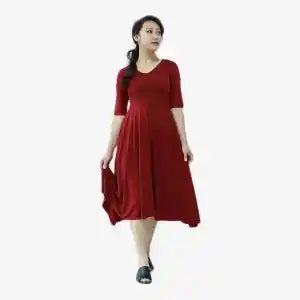 Creative Touch Maroon Cotton Mix Midi Dress For Women WDR5135