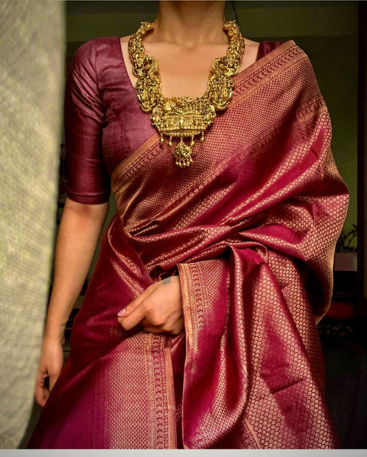Purple Color Designer Soft Silk With Reach Pallu Blouse Plain And Zari Border Patta Saree For Women