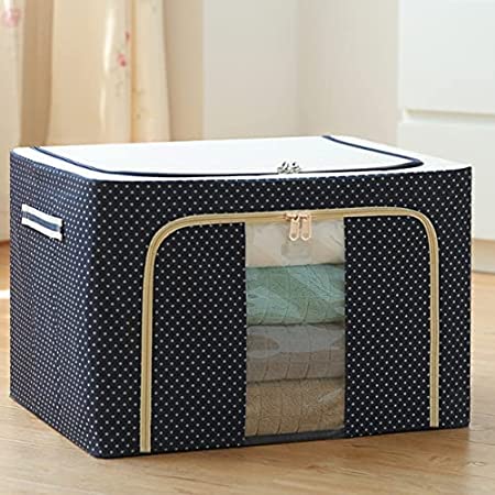 Foldable Steel Frame Cloths Zip Organizer Bag And Oxford Fabric Storage Living Cover Boxes For Wardrobe Shelves Clothes, Sarees, Bed Sheet, Blanket