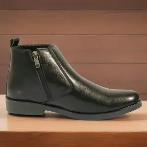 Black Zip Leather Boots For Men