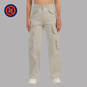 Nepster Lime Green High Rise Premium Straight Cotton Cargo Box Pants For Women