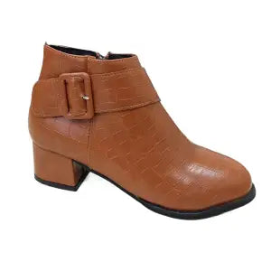 Block Heel Camel Ankle Boot For Women 6873-3