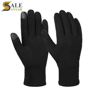 Black Cotton Touchscreen Skinny Glove With Fleece Fur Lined Inside Glove For Men And Women By Sale Sansar