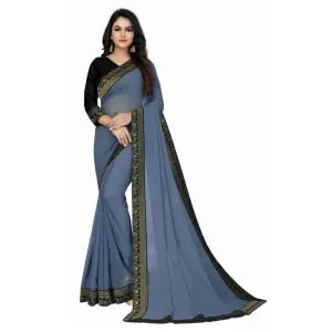 Solid Daily Wear Poly Georgette Saree (Gray)
