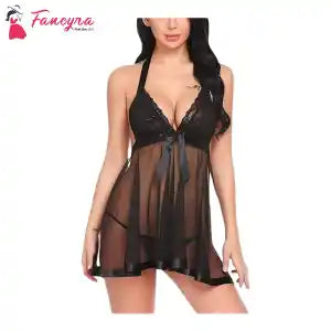 Fancyra Black Sexy Babydoll Dress For Women - Free Size
