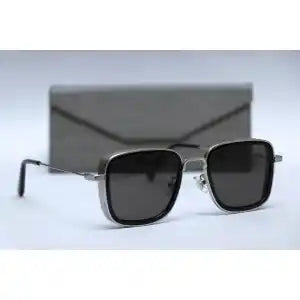 Black Lens UV 400+ Sunglasses for Men - Silver Frame | Fashion Square Polycarbonate Lens Sunglasses For Men