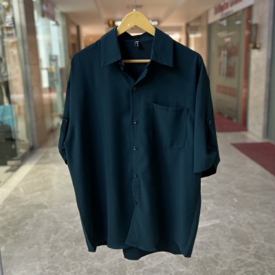 Basic Plain Elegant Business Style Half Shirt " Green "
