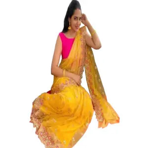 Yellow Color Fabulous Net Saree For Women | Attractive And Stylish |