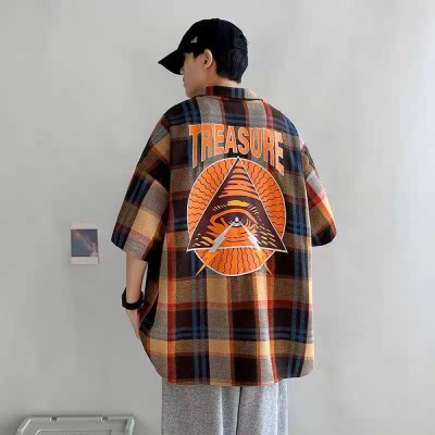 Cy52 Treasure One Eye Back Thunder Flannel Over Size Half Shirt " Brown "
