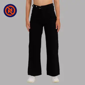 Nepster Black Belt High Rise Non Stretch Straight Jeans For Women