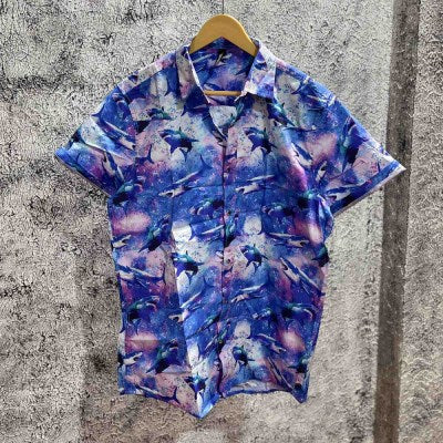 Hawaiian Shark Printed Half Shirt " Abstract Blue "