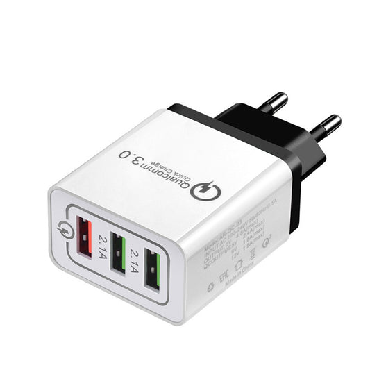 3 Port QC Quick Wall Charger Max Power Output of 20W with 1 Fast 2 Normal Charging