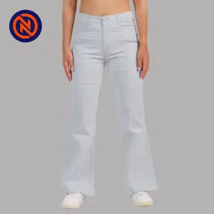 Nepster Light Grey High Rise Stretchable Fancy Cotton Belly Pants For Women
