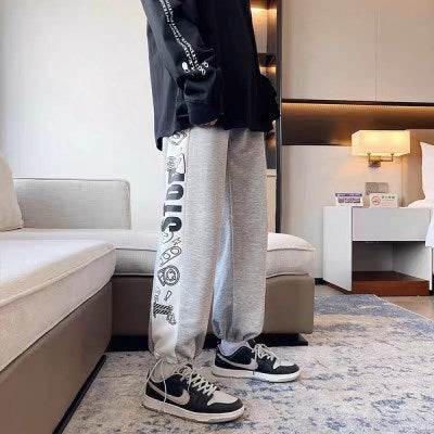 2219 Side Printed Stop Play Printed Straight Track Jogger " Grey "