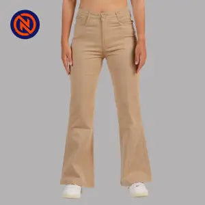 Nepster Khaki High Rise Stretchable Fancy Cotton Belly Pants For Women
