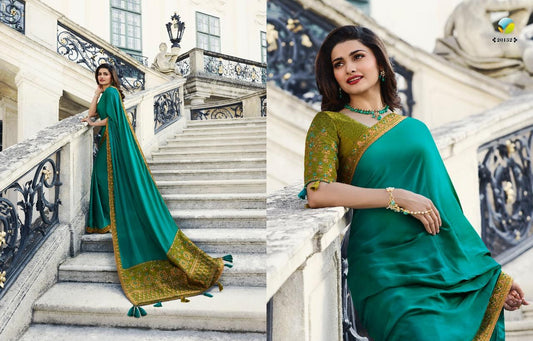 Turquoise Color Crepe Silk Designer Party Wear Sarees For Women