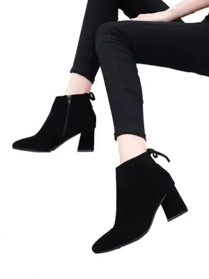 Genuine Suede Retro Women Autumn Winter Warm Vintage Block Heel Ankle Boots Side Zipper Boots For Women's 6973-4