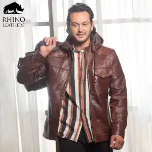 Rhino Leather Genuine Leather Jacket for Men ( Reddish Twotone )