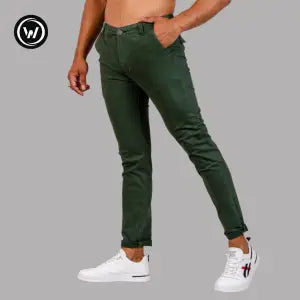 Wraon Dark Green Premium Stretchable Cotton Chinos For Men - Fashion | Pants For Men | Men's Wear | Chinos Pants |